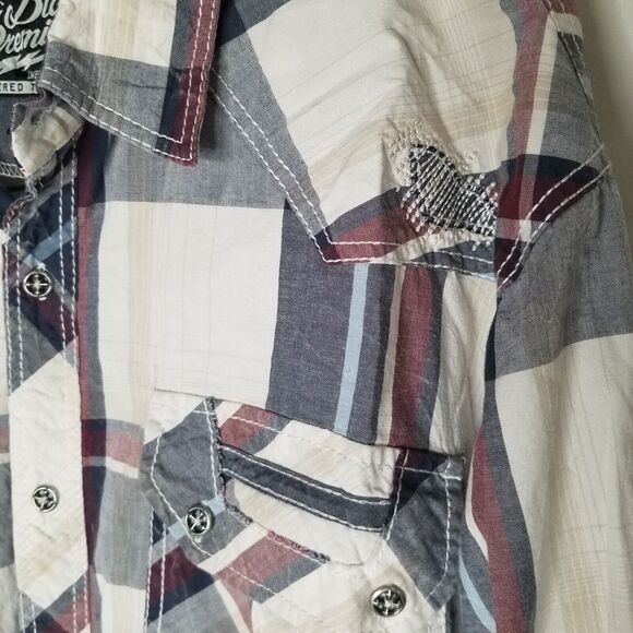 Affliction Shirt Men’s XL Black Premium Plaid Embroidered Button Up Live Fast - Picture 6 of 13